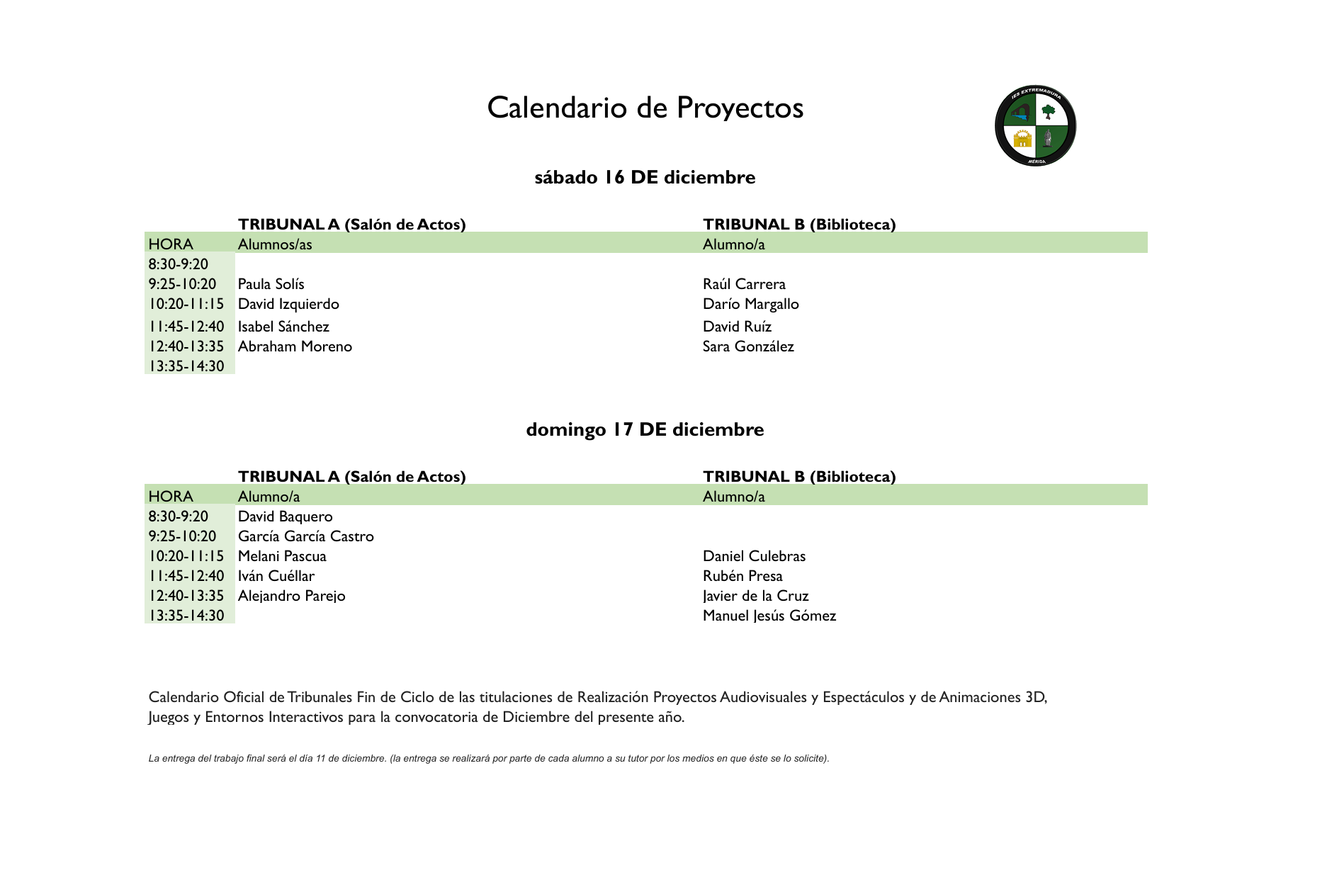 HORARIO PROYECTOS TFCS