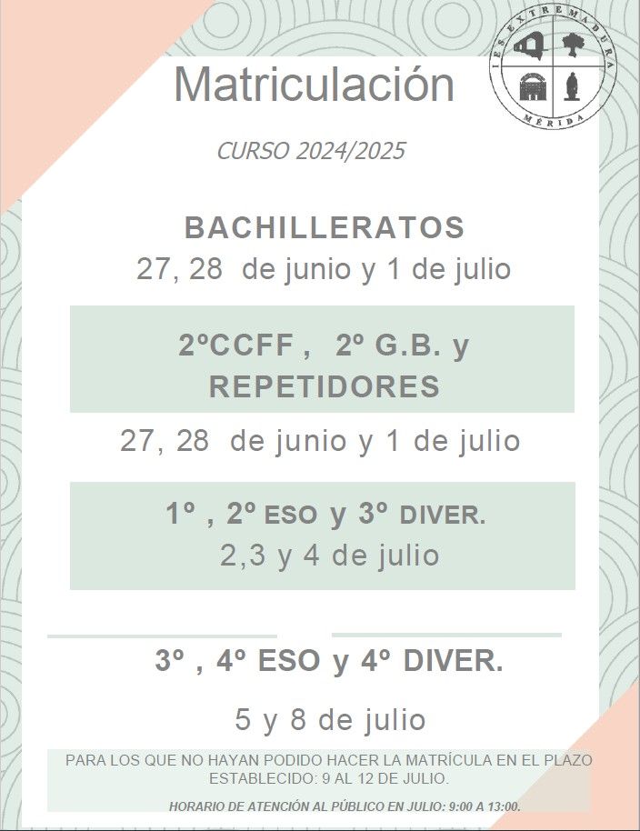 fechas matriuculacion