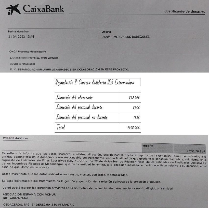 Recaudación Iª Carrera Solidaria IES Extremadura