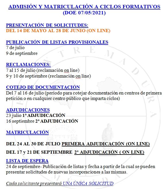 admision ciclos formativos 2021 22