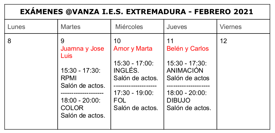 horario avanza febrero 2021
