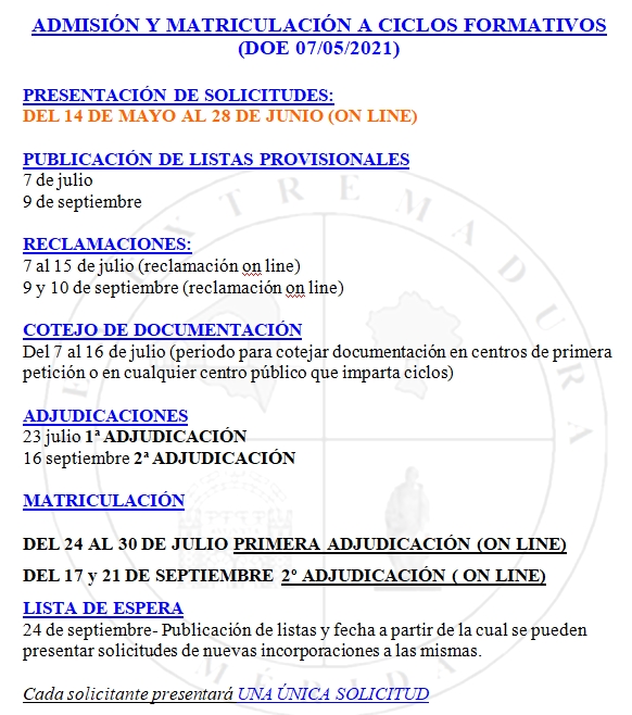 admision ciclos formativos 2021 22