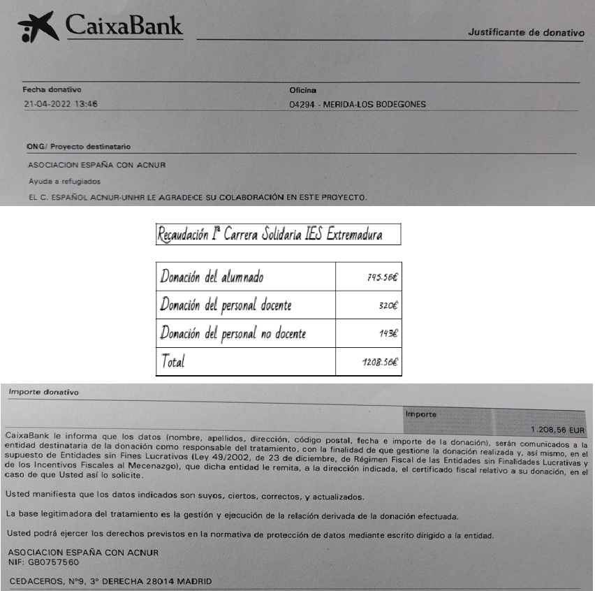 Recaudación Iª Carrera Solidaria IES Extremadura