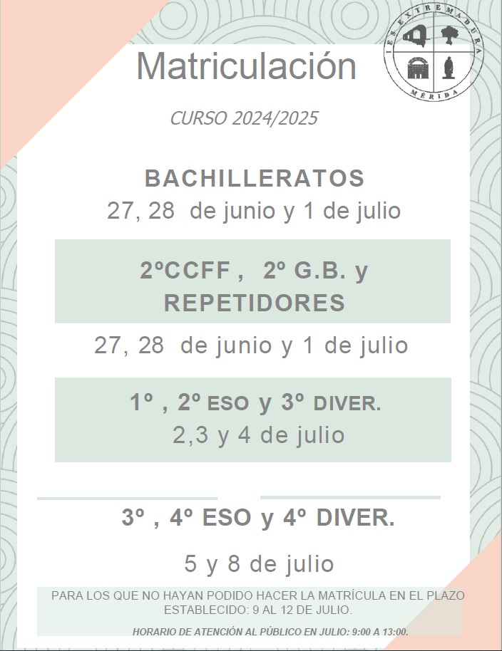 fechas matriuculacion